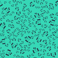 Black Broken oil pipe with valve icon isolated seamless pattern on green background. Vector