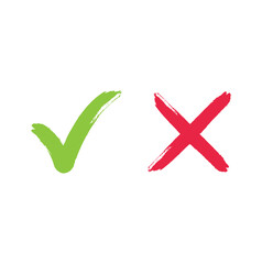 Tick and cross brush signs. Green checkmark OK and red X icons.