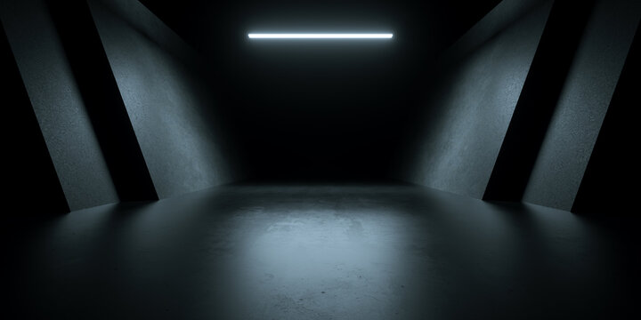 Dark Underground Corridor Hallway Empty Space Grunge Concrete Cement Perspective Garage Interior 3d Rendering Backgrounds