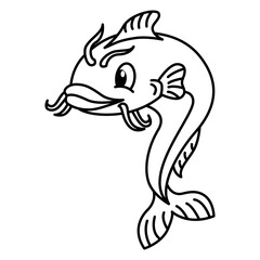 Cute catfish cartoon coloring page illustration vector. For kids coloring book.