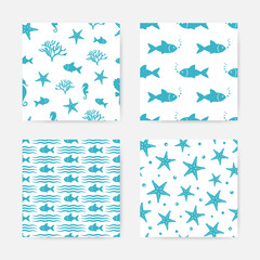 Obraz premium Sea animals seamless patterns collection. Marine backgrounds.