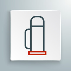 Line Thermos container icon isolated on white background. Thermo flask icon. Camping and hiking equipment. Colorful outline concept. Vector