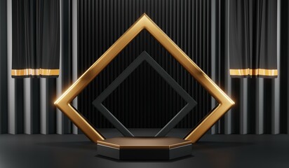 3D rendering of blank product background for cream cosmetics Modern black podium background