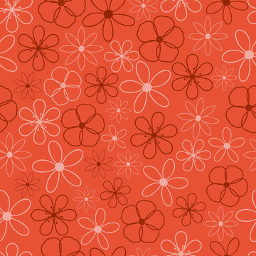 Decorative trendy beautiful flowers outlines vector seamless pattern design for textile and printing. Ditsy floral repeating texture background © KaziAnatul