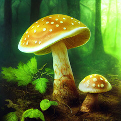 Mushroom in mystic forest illustrated 
