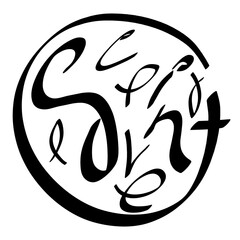 creative image of the planet earth, with a line around in the form of a cross, land and water from the words sin and love, black abstract pattern