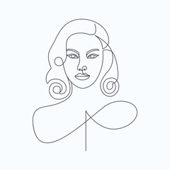 abstract beauty girl cute female portrait elegant one line art style lined illustration