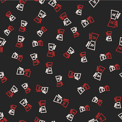 Line Video chat conference icon isolated seamless pattern on black background. Online meeting work form home. Remote project management. Vector