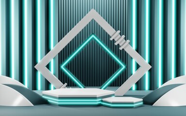 3D rendering of blank product background for cream cosmetics Modern blue pastel podium background