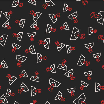 Line Graduate and graduation cap icon isolated seamless pattern on black background. Vector