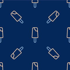 Line Ice cream icon isolated seamless pattern on blue background. Sweet symbol. Vector