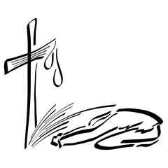 person in repentance bows low before the cross, the light of forgiveness and blessing, washing the drops