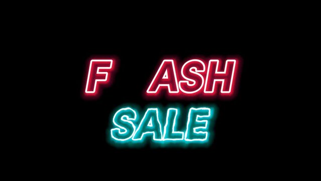 Flash sale neon sign banner background for promo video. concept of sale and clearance