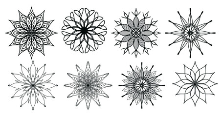 Obraz premium Mandalas for coloring book. Color pages set. Decorative round ornaments. Anti-stress therapy patterns. Weave design elements. Yoga logos, backgrounds for meditation. Unusual flowers. Oriental vector