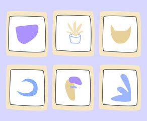 A set of wall abstract paintings in the style of doodle.