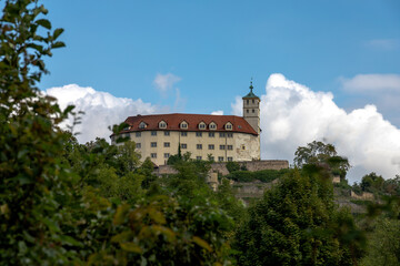 Fototapeta na wymiar Kaltenstein Castle in Vaihingen with blue sky and blurred foreground