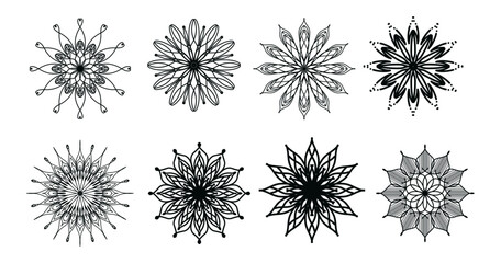 Mandalas for coloring book. Color pages set. Decorative round ornaments. Anti-stress therapy patterns. Weave design elements. Yoga logos, backgrounds for meditation. Unusual flowers. Oriental vector