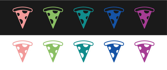 Set Slice of pizza icon isolated on black and white background. Fast food menu. Vector