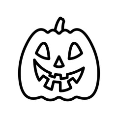 Halloween pumpkin icon. Black contour linear silhouette. Front view. Editable strokes. Vector simple flat graphic illustration. Isolated object on a white background. Isolate.