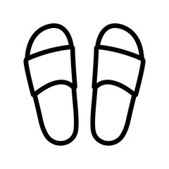 Slippers icon. Beach. Flip flops. Black contour linear silhouette. Top view in front. Editable strokes. Vector simple flat graphic illustration. Isolated object on a white background. Isolate.