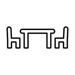 Fototapeta premium Table and chairs icon. Black contour linear silhouette. Front side view. Editable strokes. Vector simple flat graphic illustration. Isolated object on a white background. Isolate.