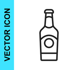 Black line Beer bottle icon isolated on white background. Vector