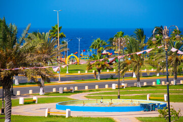 Fototapeta premium Sandy beach, palm trees and scenic views 