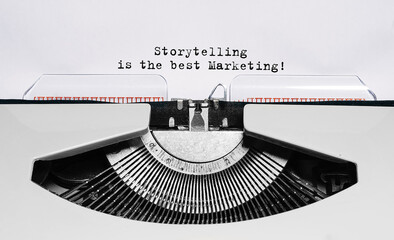 Text Storytelling is the best Marketing typed on retro typewriter