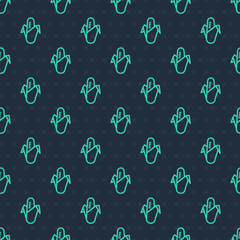 Green line Corn icon isolated seamless pattern on blue background. Vector