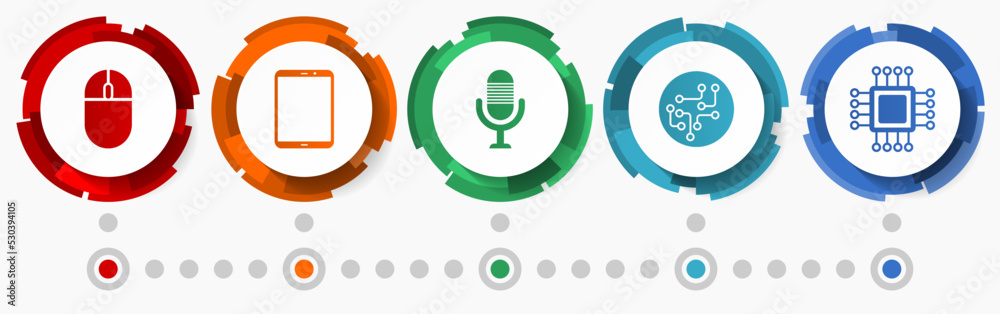 Aufkleber Technology and computer symbols, vector icons, flat design web button set, colorful infographic template