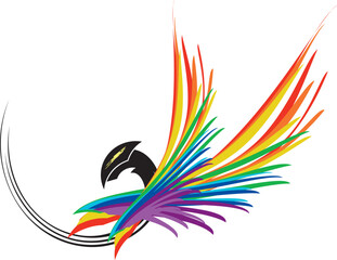 Naklejka premium Rainbow bird logo concept isolated on a white background. Twirled eagle logo for fabric, shield emblems, prints on T-shirts, textiles, interior solutions, fashion trends, tattoos, graphics on vehicles