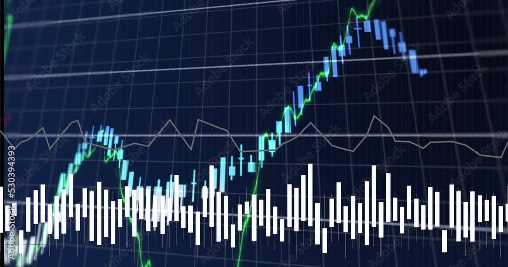 Poster animation of data processing over grid on blue background