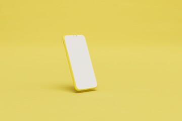 the concept of the presentation of the smartphone. mobile phone on a yellow background. copy paste. 3D render