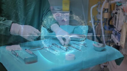 Animation of data processing over scientist pouring liquid into laboratory beaker - Powered by Adobe