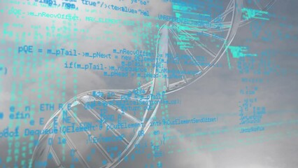 Animation of data processing over wind turbine and dna strand - Powered by Adobe