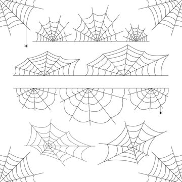 Halloween cobwebs vector frame frame and dividers isolated on transparent background with cobwebs for cobweb scary design