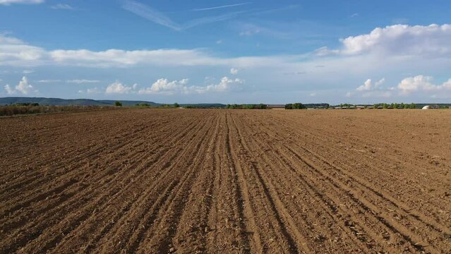 Aerial view of arid and dry arable land in southern Germany in central Europe in summer, Baden-W&uuml;rttemberg