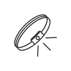 Headlamp icon. A simple line drawing of a flashlight for a head with a stream of light. Isolated vector on white background.