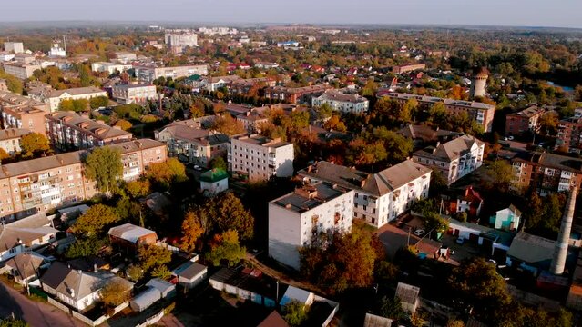 Aerial view. Residential areas of Korosten. Zhytomyr region. Ukraine