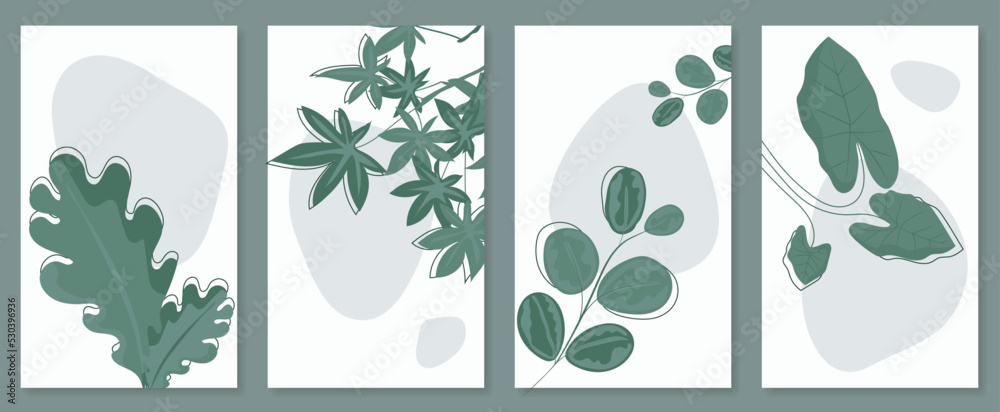 Poster abstract botanical wall art set. vector illustration in scandinavian design