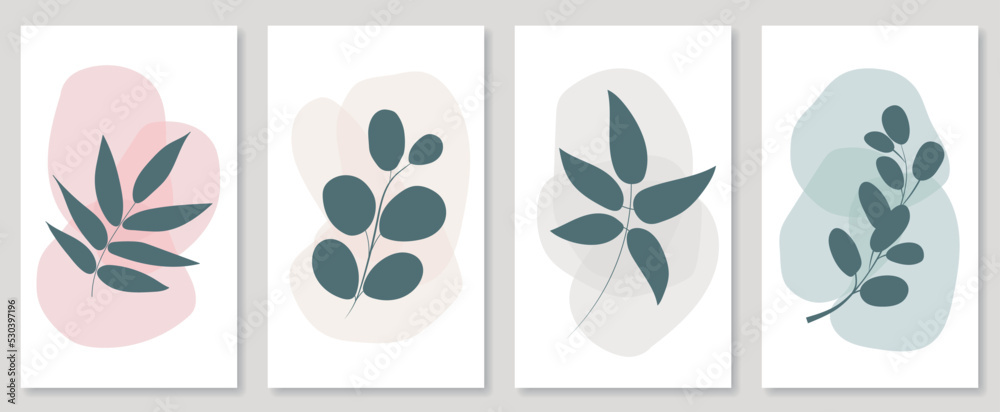 Aufkleber abstract botanical wall art set. vector illustration in scandinavian design