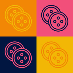 Pop art line Sewing button for clothes icon isolated on color background. Clothing button. Vector