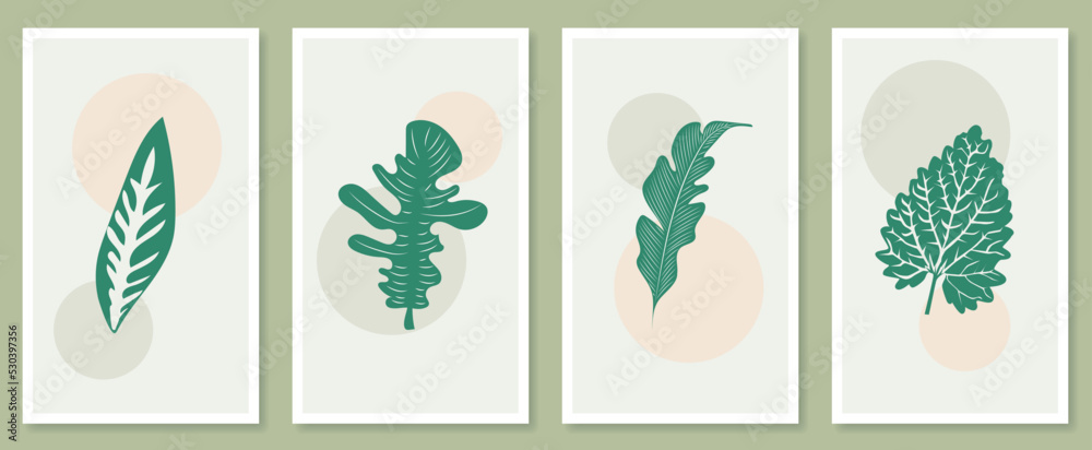 Poster abstract botanical wall art set. vector illustration in scandinavian design
