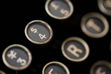 Vintage typewriter keys. Closeup of a vintage typewriter