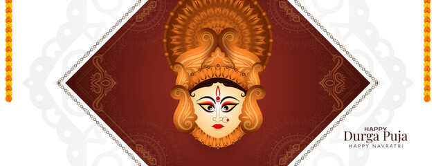 Durga Puja and Happy navratri traditional Hindu indian festival greeting banner