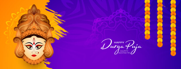 Durga Puja and Happy navratri Indian religious festival elegant banner design