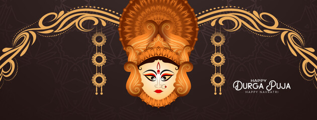 Durga Puja and Happy navratri traditional Hindu indian festival greeting banner