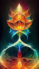 Abstract design of multicolored chakra powerful energy. Chakra mandala flower. 3D illustration. - obrazy, fototapety, plakaty