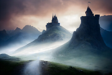 Obraz premium Two mighty castles on opposing hills.