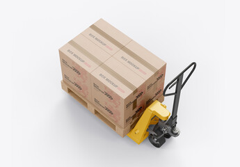 Hand Pallet Truck with Boxes Mockup